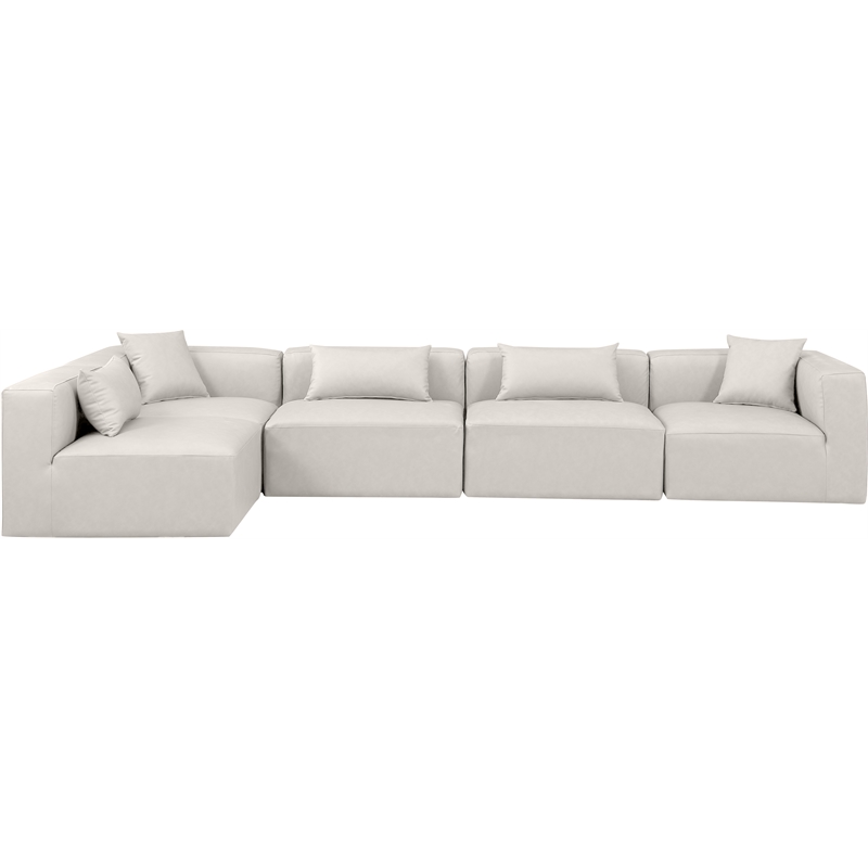 Meridian Furniture Cube Cream Vegan Leather 5-Pc. L-Shaped Modular Sectional