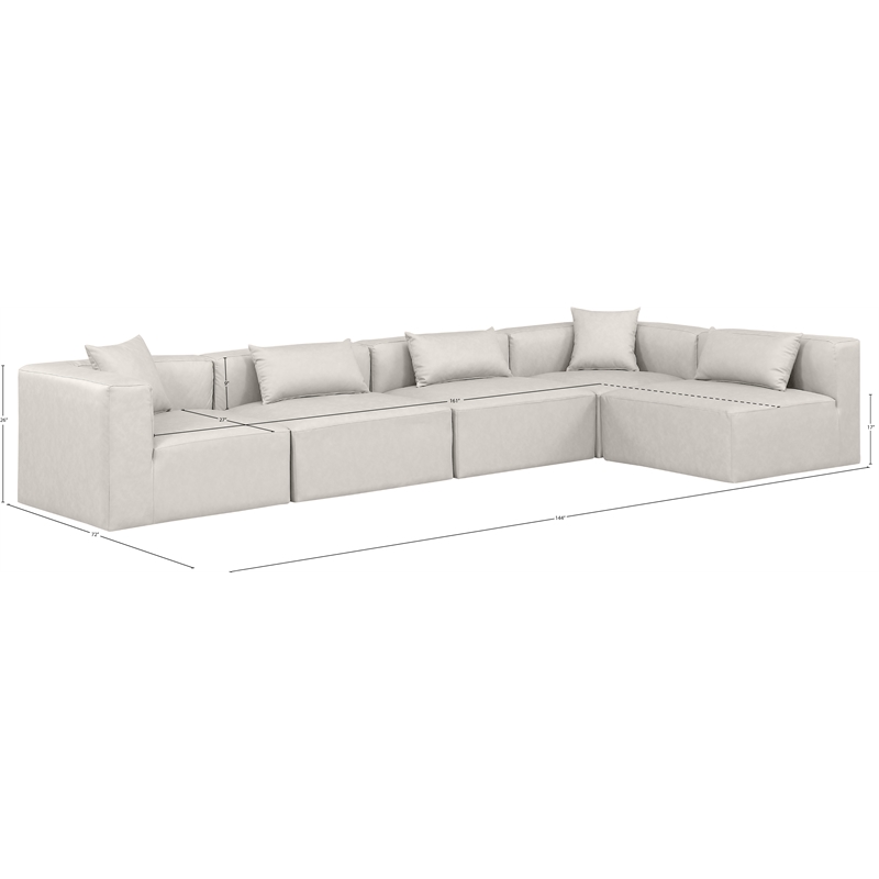Meridian Furniture Cube Cream Vegan Leather 5-Pc. L-Shaped Modular Sectional