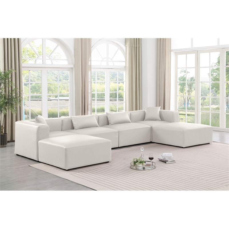 Meridian Furniture Cube Cream Vegan Leather 6-Pc. U-Shaped Modular Sectional