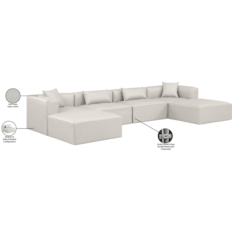 Meridian Furniture Cube Cream Vegan Leather 6-Pc. U-Shaped Modular Sectional