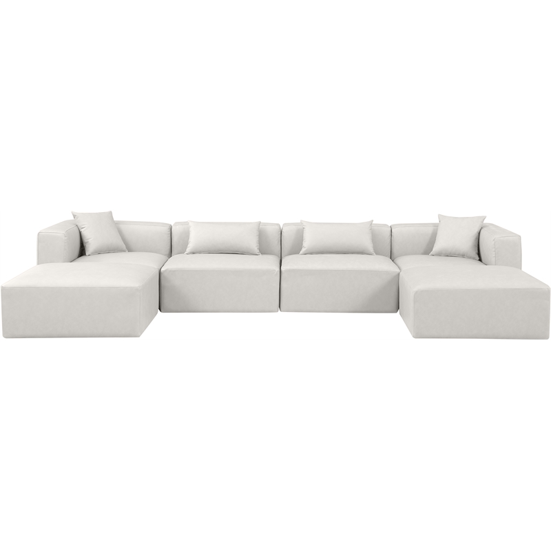 Meridian Furniture Cube Cream Vegan Leather 6-Pc. U-Shaped Modular Sectional