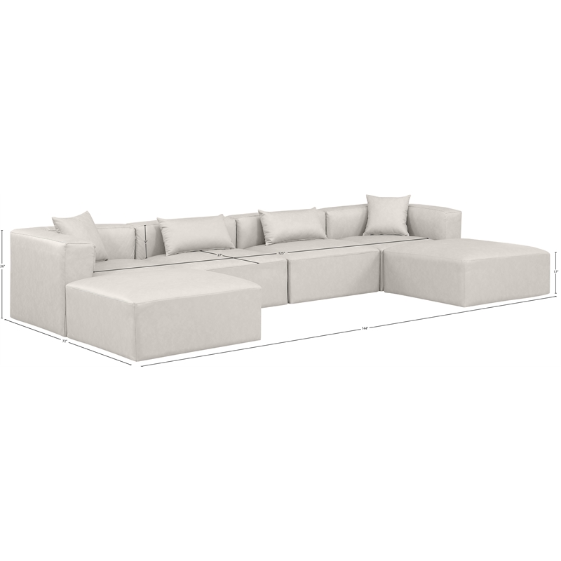 Meridian Furniture Cube Cream Vegan Leather 6-Pc. U-Shaped Modular Sectional