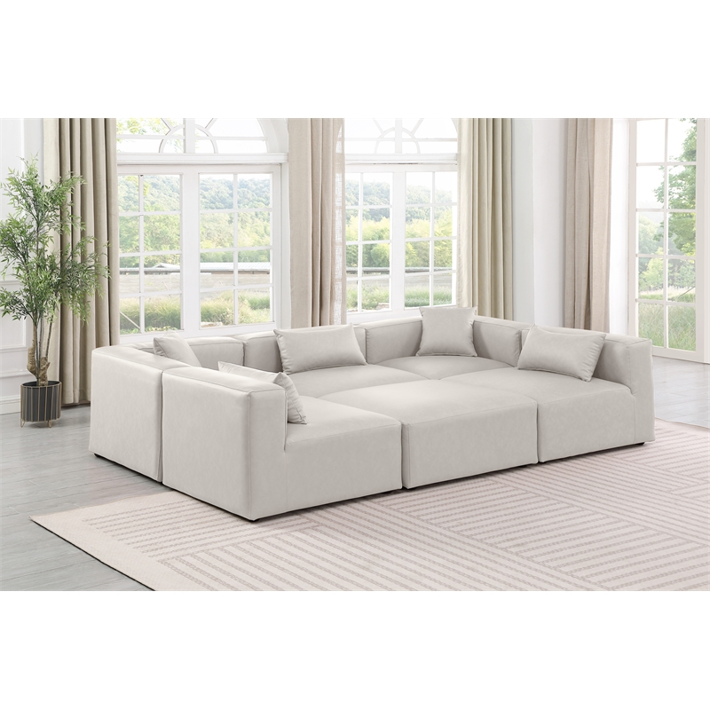 Meridian Furniture Cube Cream Vegan Leather 6-Pc. U-Shaped Modular Sectional