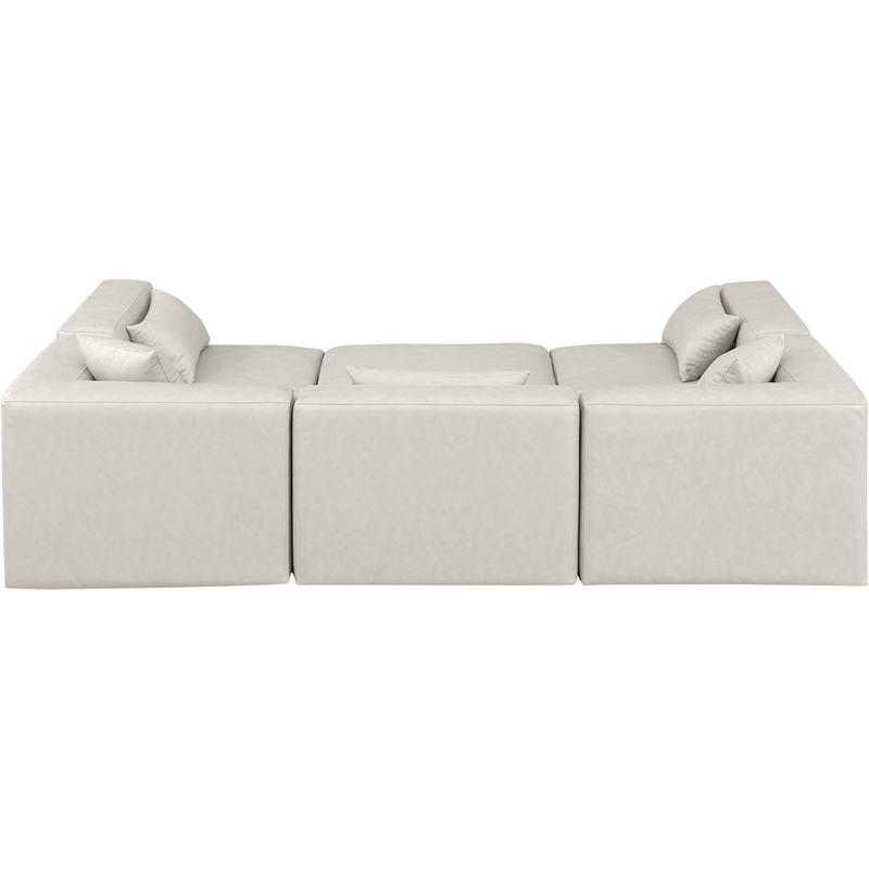 Meridian Furniture Cube Cream Vegan Leather 6-Pc. U-Shaped Modular Sectional