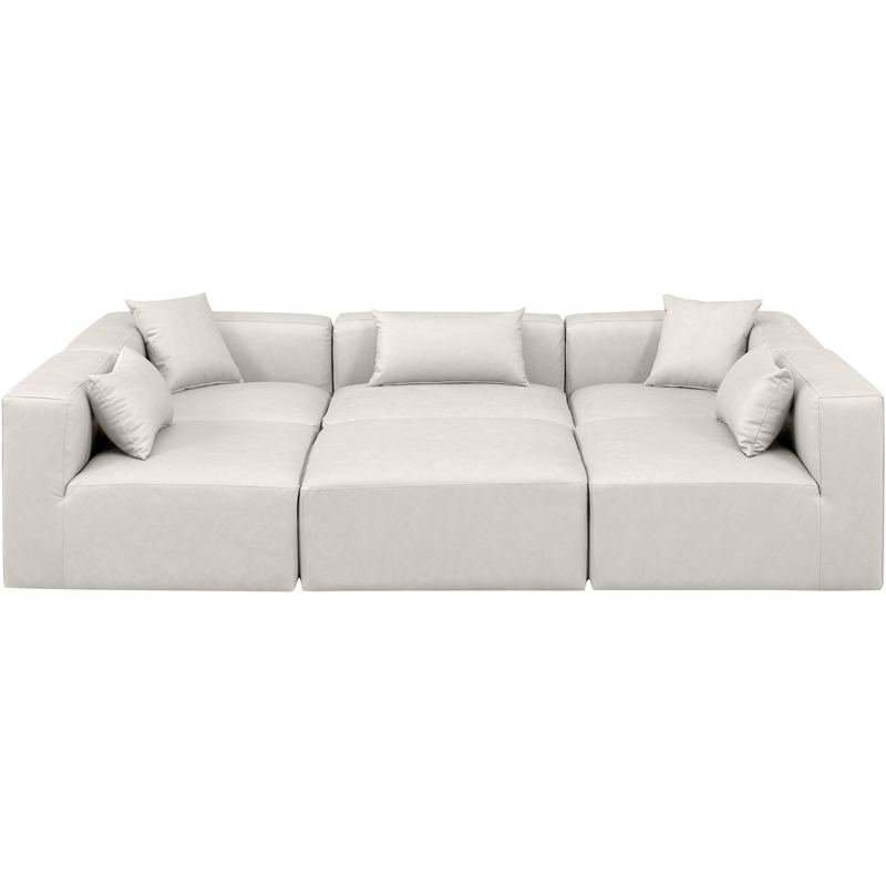 Meridian Furniture Cube Cream Vegan Leather 6-Pc. U-Shaped Modular Sectional