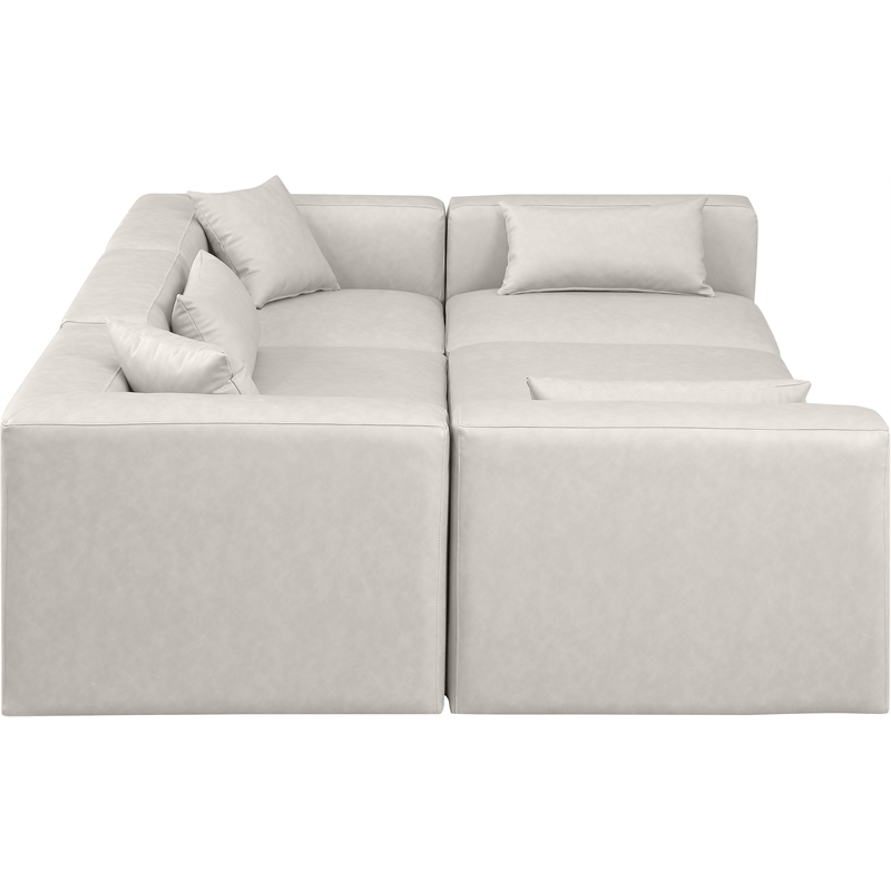 Meridian Furniture Cube Cream Vegan Leather 6-Pc. U-Shaped Modular Sectional