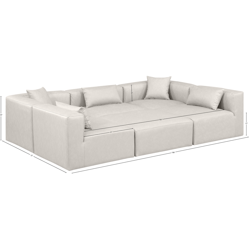 Meridian Furniture Cube Cream Vegan Leather 6-Pc. U-Shaped Modular Sectional
