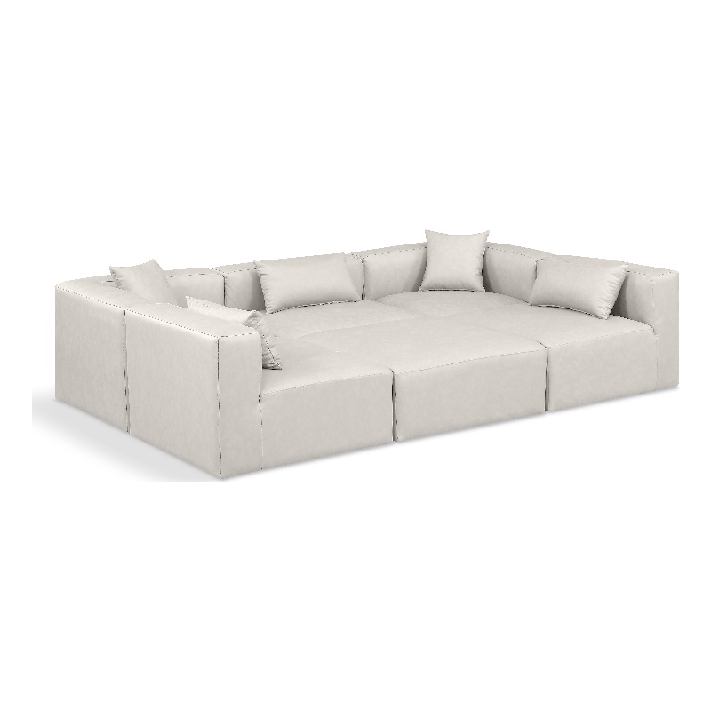 Meridian Furniture Cube Cream Vegan Leather 6-Pc. U-Shaped Modular Sectional