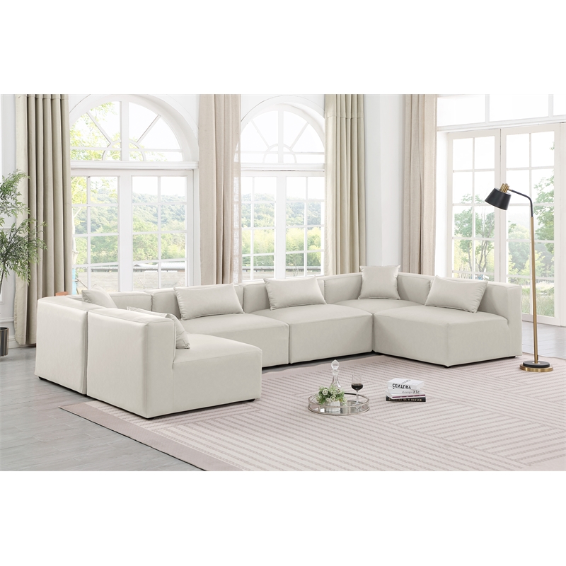Meridian Furniture Cube Cream Vegan Leather 6-Pc. U-Shaped Modular Sectional