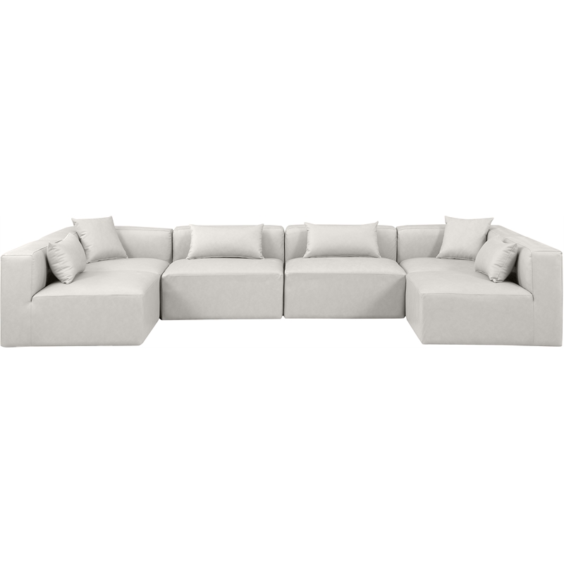 Meridian Furniture Cube Cream Vegan Leather 6-Pc. U-Shaped Modular Sectional