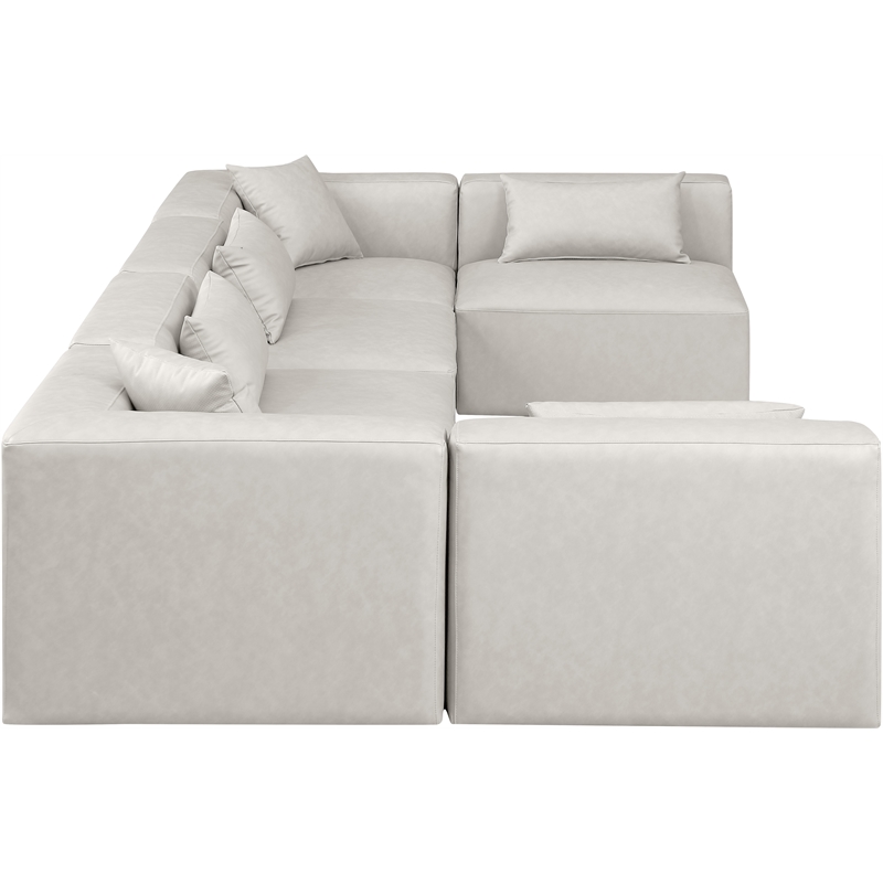 Meridian Furniture Cube Cream Vegan Leather 6-Pc. U-Shaped Modular Sectional