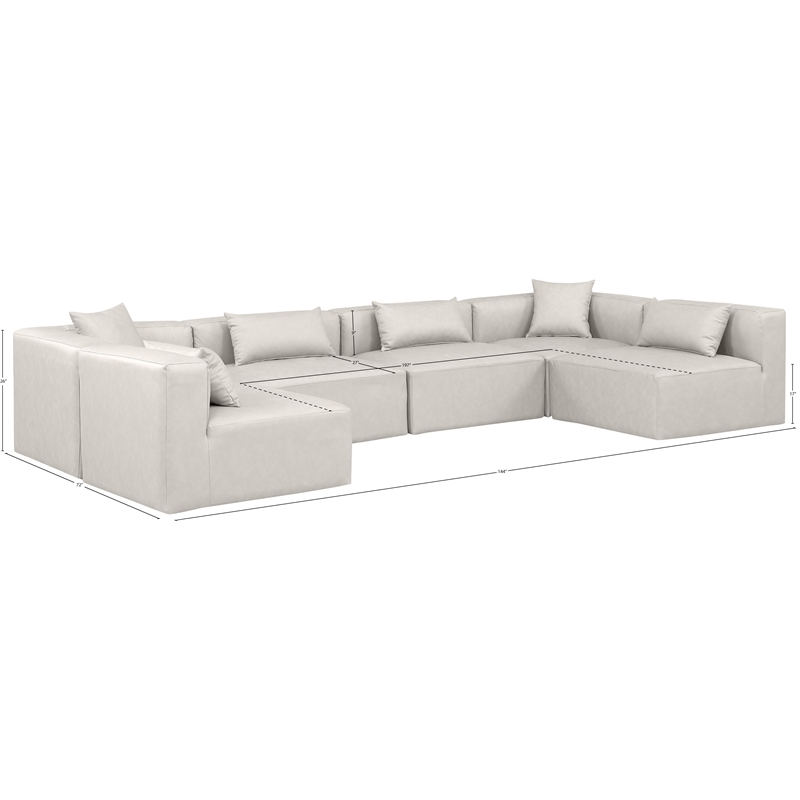 Meridian Furniture Cube Cream Vegan Leather 6-Pc. U-Shaped Modular Sectional
