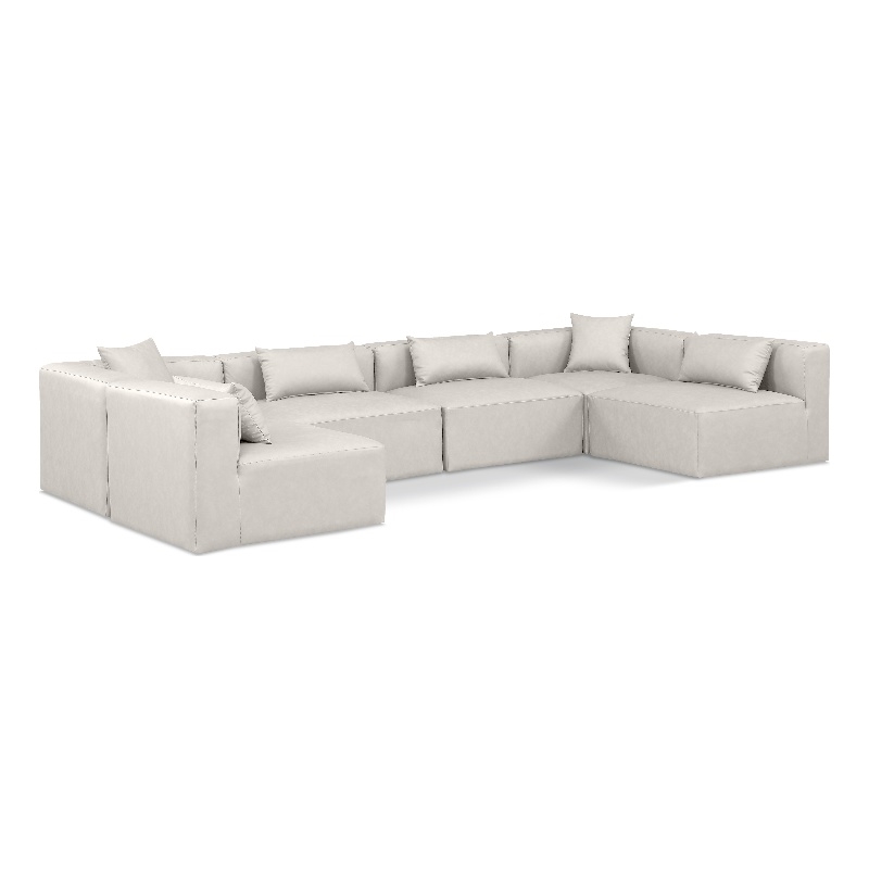 Meridian Furniture Cube Cream Vegan Leather 6-Pc. U-Shaped Modular Sectional