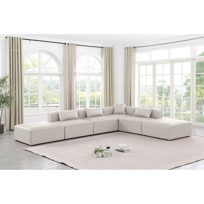 Meridian Furniture Cube Cream Vegan Leather 6-Pc. L-Shaped Modular Sectional