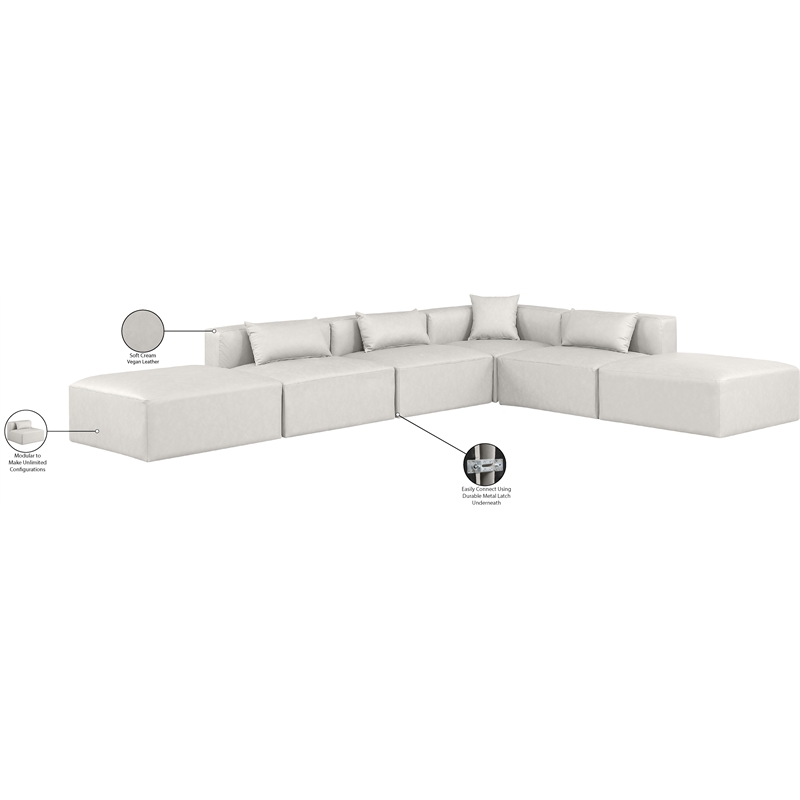 Meridian Furniture Cube Cream Vegan Leather 6-Pc. L-Shaped Modular Sectional