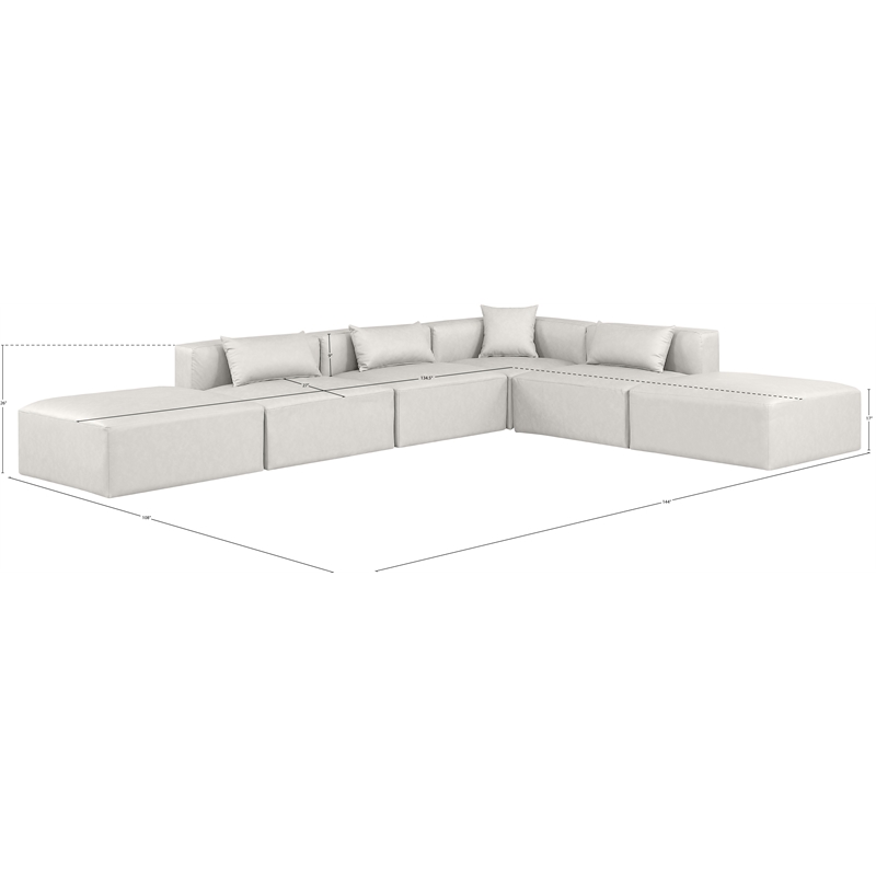 Meridian Furniture Cube Cream Vegan Leather 6-Pc. L-Shaped Modular Sectional