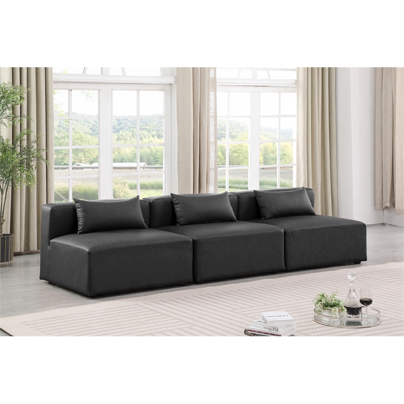 Meridian Furniture Cube Charcoal Grey Vegan Leather 3-Pc. Modular Sofa