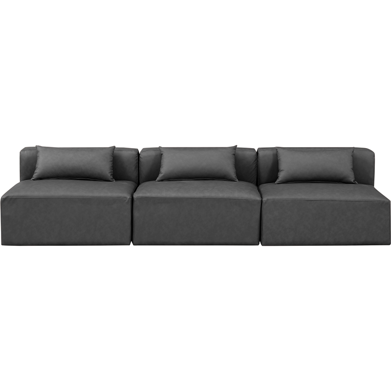 Meridian Furniture Cube Charcoal Grey Vegan Leather 3-Pc. Modular Sofa
