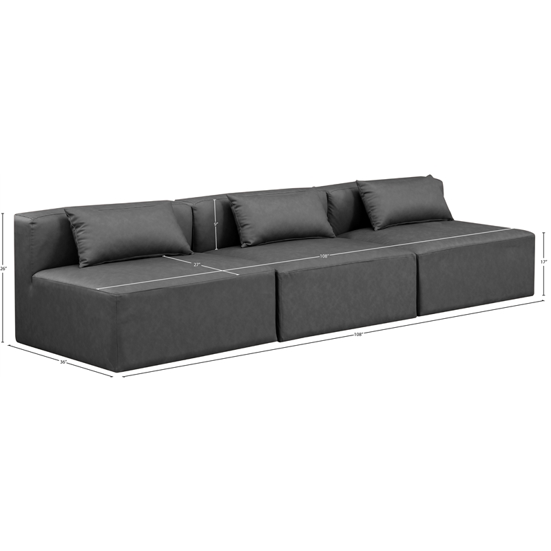 Meridian Furniture Cube Charcoal Grey Vegan Leather 3-Pc. Modular Sofa