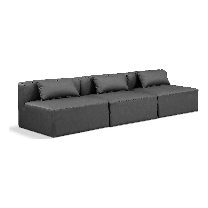 Meridian Furniture Cube Charcoal Grey Vegan Leather 3-Pc. Modular Sofa