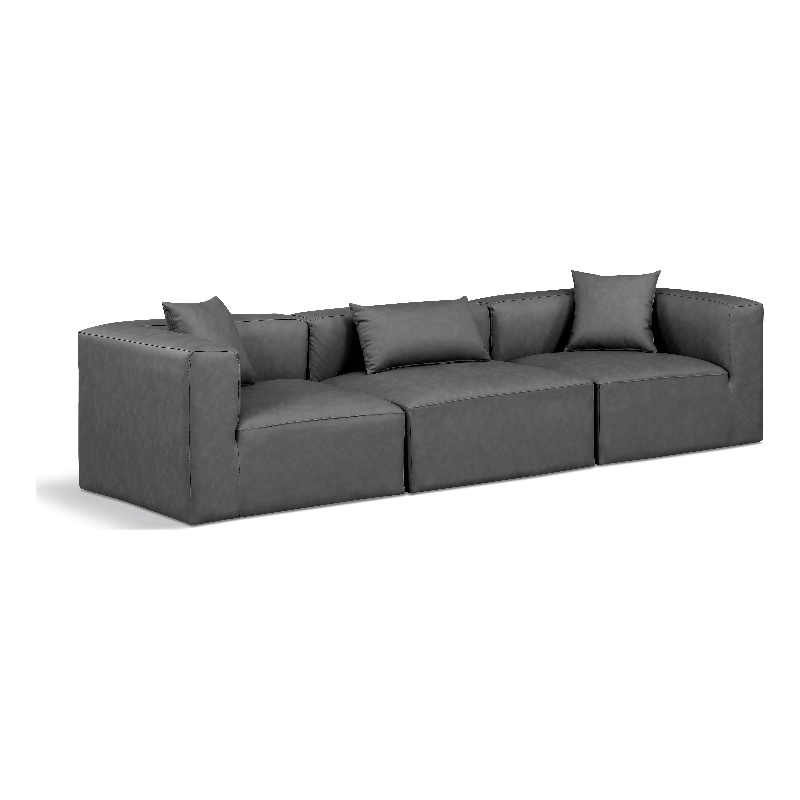 Meridian Furniture Cube Charcoal Grey Vegan Leather 3-Pc. Modular Sofa