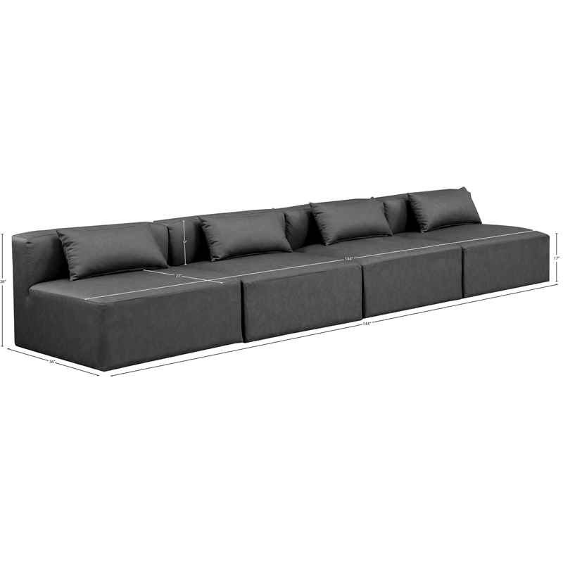 Meridian Furniture Cube Charcoal Grey Vegan Leather 4-Pc. Modular Sofa