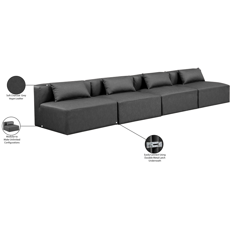 Meridian Furniture Cube Charcoal Grey Vegan Leather 4-Pc. Modular Sofa