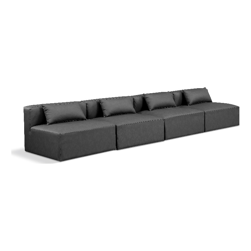 Meridian Furniture Cube Charcoal Grey Vegan Leather 4-Pc. Modular Sofa