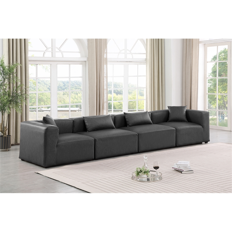 Meridian Furniture Cube Charcoal Grey Vegan Leather 4-Pc. Modular Sofa