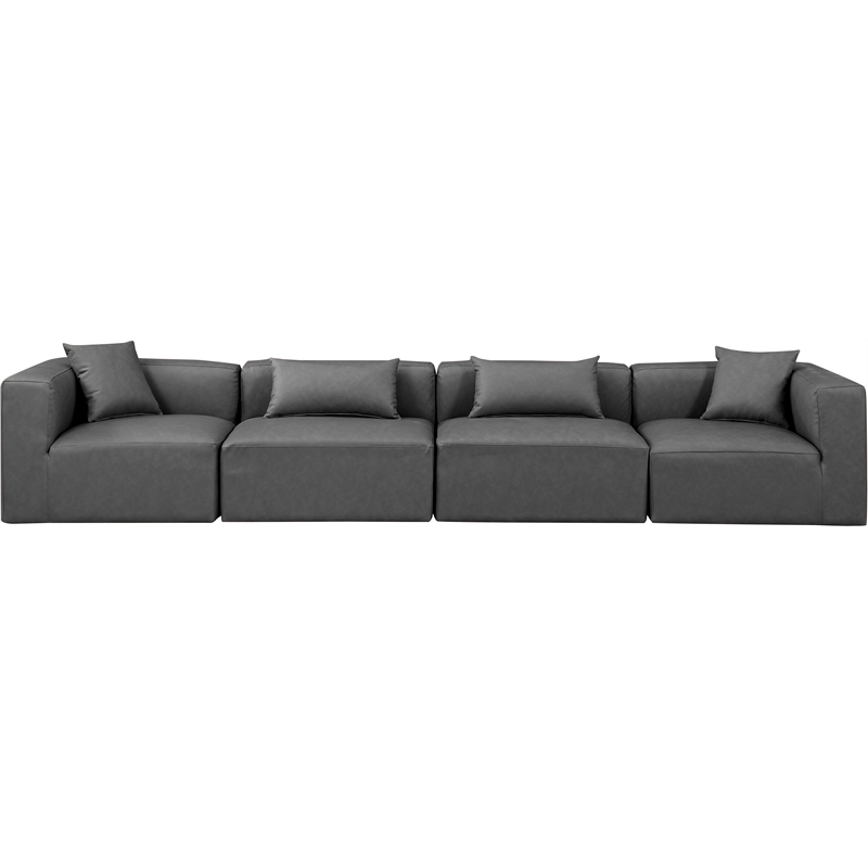 Meridian Furniture Cube Charcoal Grey Vegan Leather 4-Pc. Modular Sofa