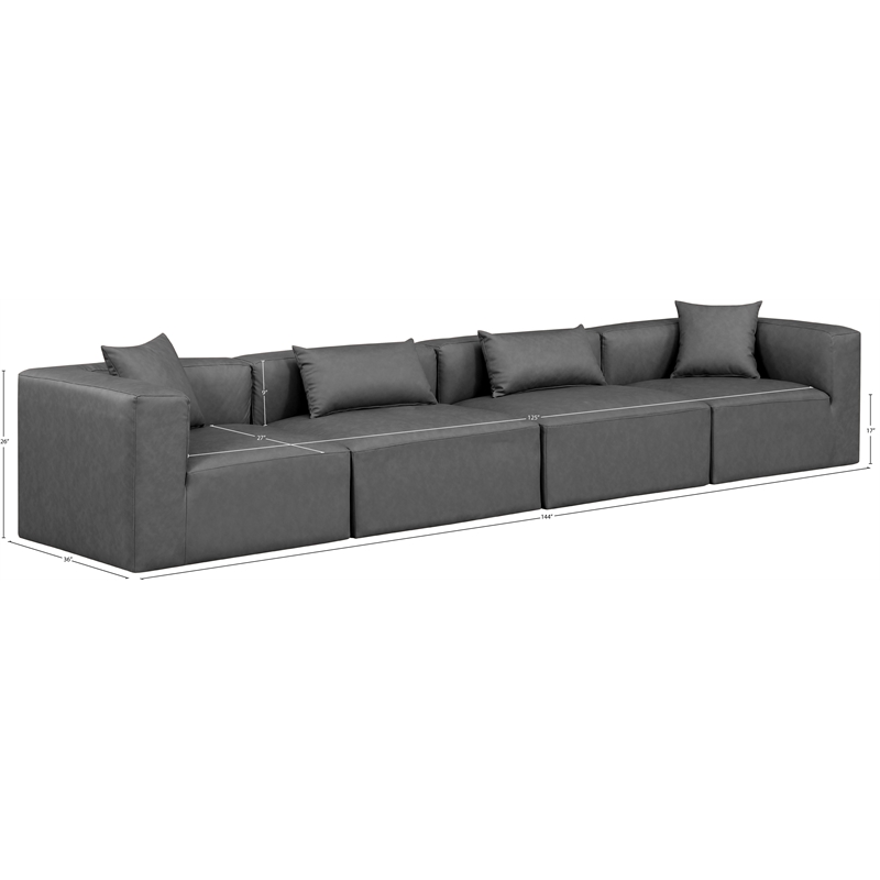 Meridian Furniture Cube Charcoal Grey Vegan Leather 4-Pc. Modular Sofa