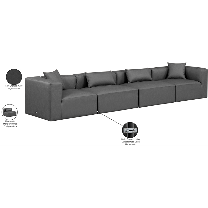Meridian Furniture Cube Charcoal Grey Vegan Leather 4-Pc. Modular Sofa