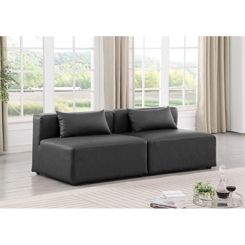 Meridian Furniture Cube Charcoal Grey Vegan Leather 2-Pc. Modular Sofa