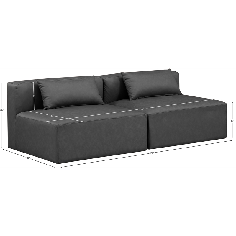 Meridian Furniture Cube Charcoal Grey Vegan Leather 2-Pc. Modular Sofa
