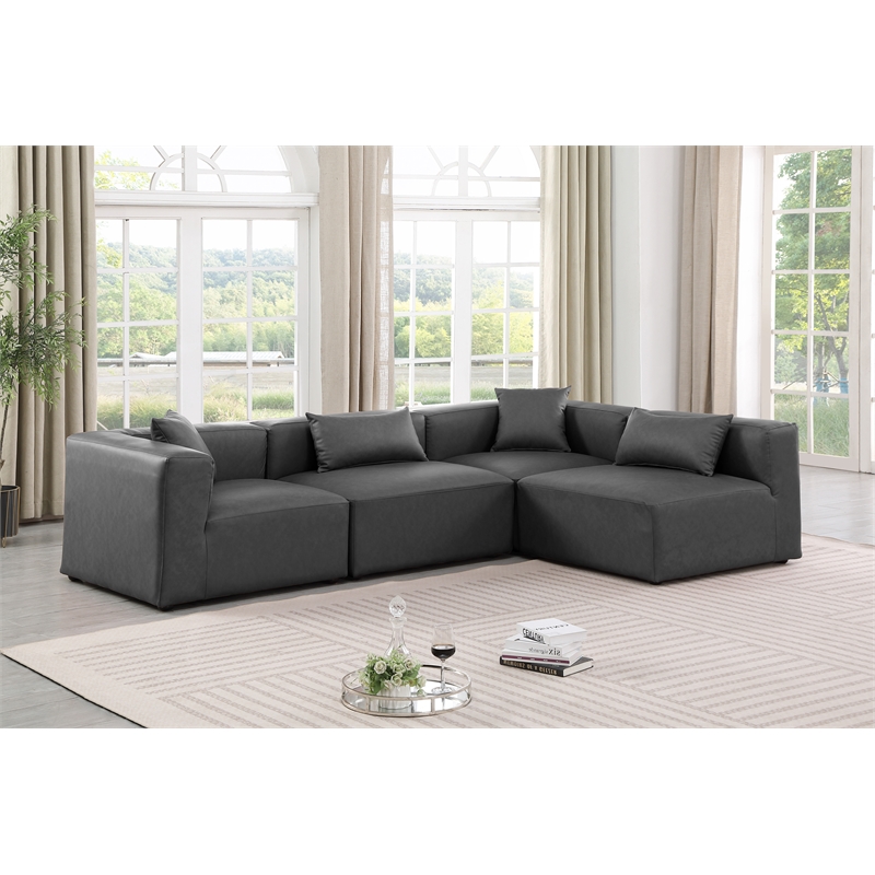 Meridian Furniture Cube Grey Vegan Leather 4-Pc. L-Shaped Modular Sectional