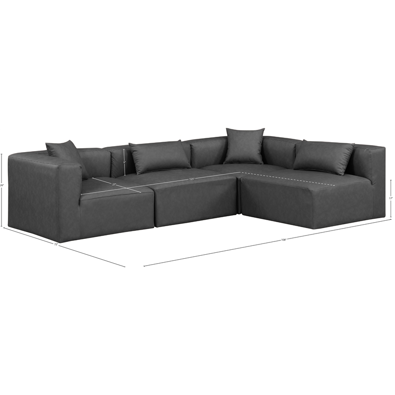Meridian Furniture Cube Grey Vegan Leather 4-Pc. L-Shaped Modular Sectional