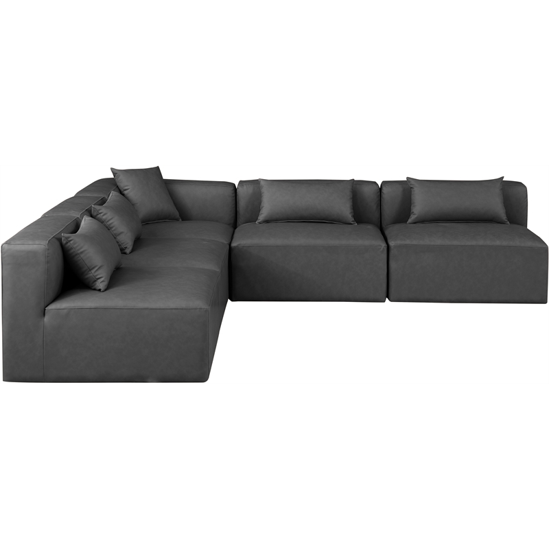 Meridian Furniture Cube Grey Vegan Leather 5-Pc. L-Shaped Modular Sectional