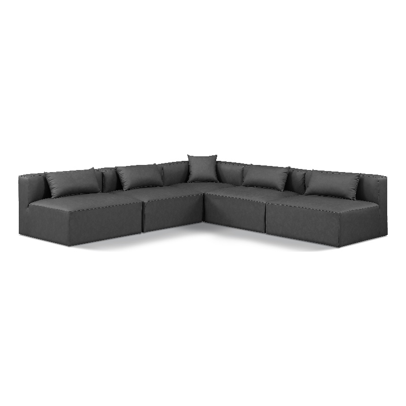 Meridian Furniture Cube Grey Vegan Leather 5-Pc. L-Shaped Modular Sectional