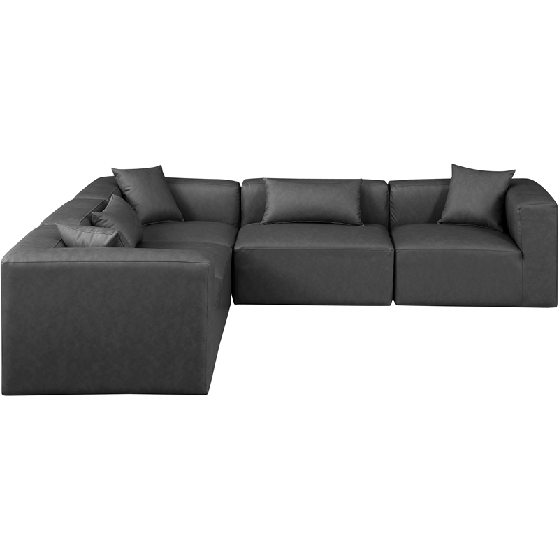 Meridian Furniture Cube Grey Vegan Leather 5-Pc. L-Shaped Modular Sectional