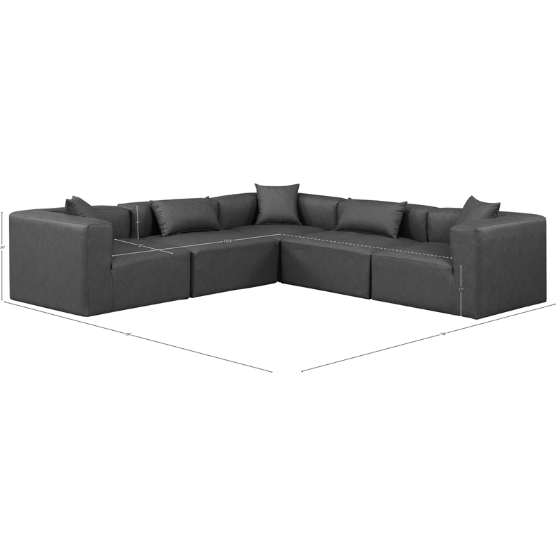 Meridian Furniture Cube Grey Vegan Leather 5-Pc. L-Shaped Modular Sectional