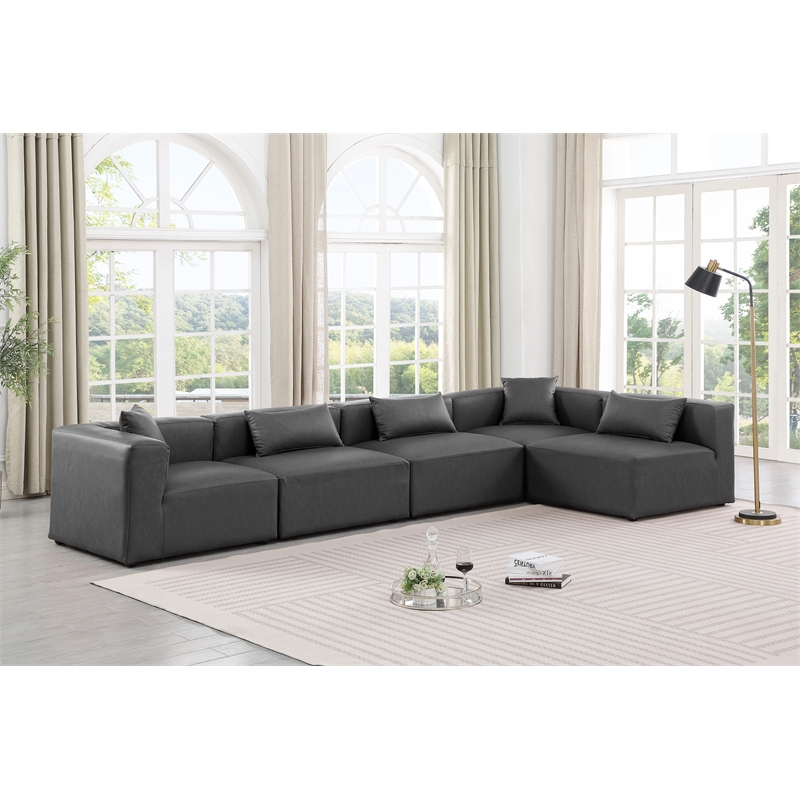 Meridian Furniture Cube Grey Vegan Leather 5-Pc. L-Shaped Modular Sectional