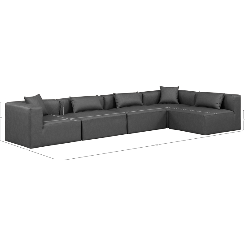 Meridian Furniture Cube Grey Vegan Leather 5-Pc. L-Shaped Modular Sectional