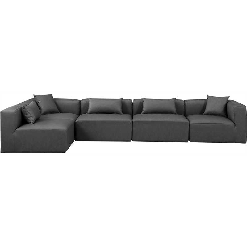 Meridian Furniture Cube Grey Vegan Leather 5-Pc. L-Shaped Modular Sectional