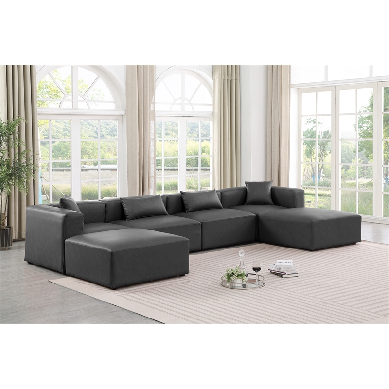 Meridian Furniture Cube Grey Vegan Leather 6-Pc. U-Shaped Modular Sectional