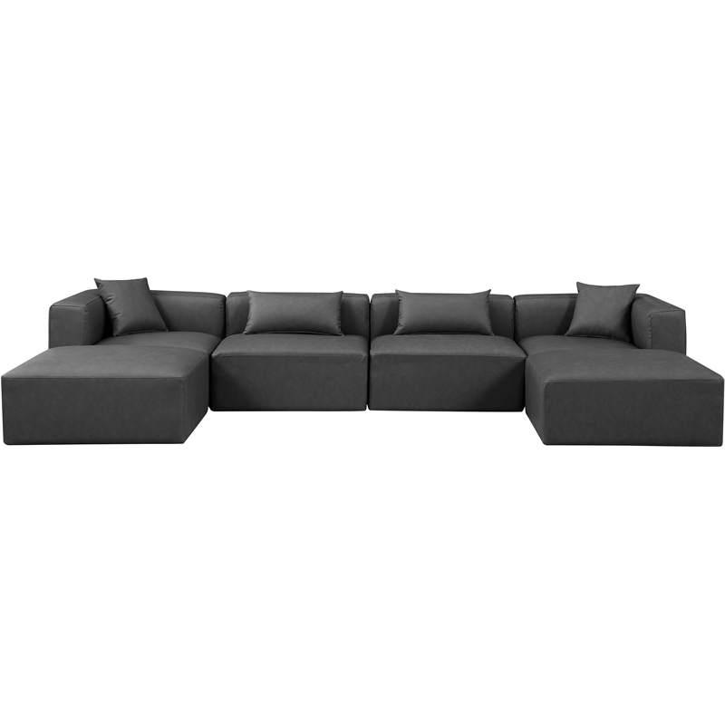 Meridian Furniture Cube Grey Vegan Leather 6-Pc. U-Shaped Modular Sectional