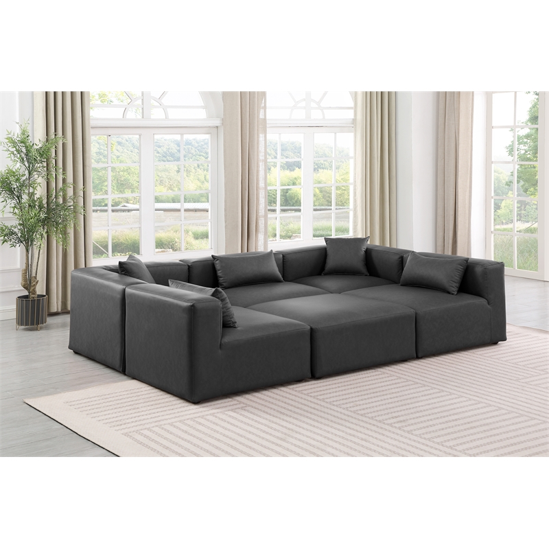 Meridian Furniture Cube Grey Vegan Leather 6-Pc. U-Shaped Modular Sectional