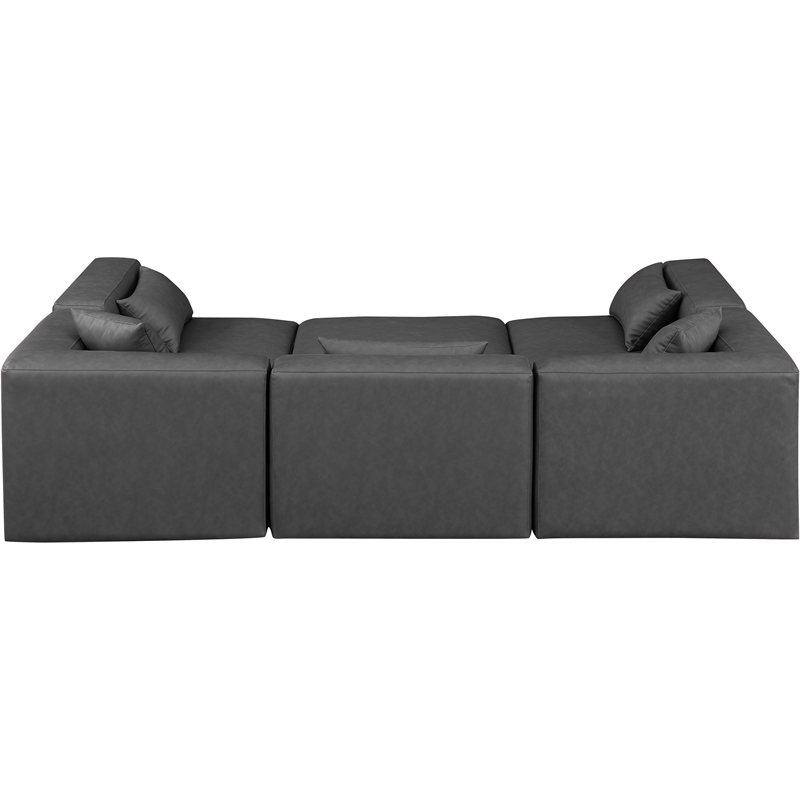 Meridian Furniture Cube Grey Vegan Leather 6-Pc. U-Shaped Modular Sectional