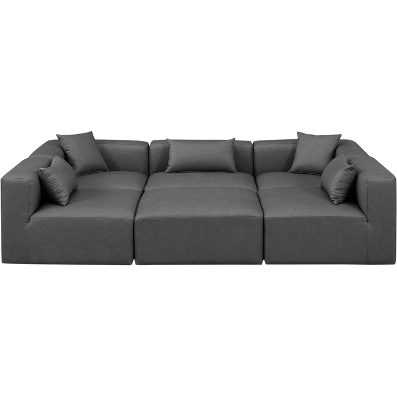 Meridian Furniture Cube Grey Vegan Leather 6-Pc. U-Shaped Modular Sectional