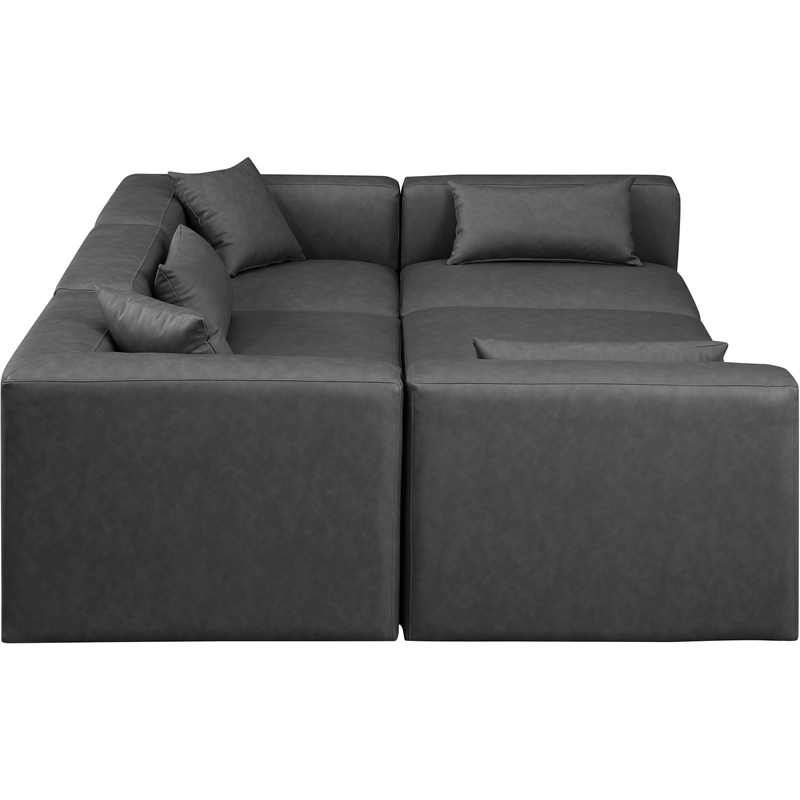Meridian Furniture Cube Grey Vegan Leather 6-Pc. U-Shaped Modular Sectional