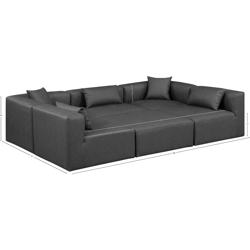 Meridian Furniture Cube Grey Vegan Leather 6-Pc. U-Shaped Modular Sectional